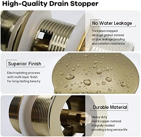 FerdY Pop-Up Drain for Bathtubs Gold Finish Durable Rust-Resistant