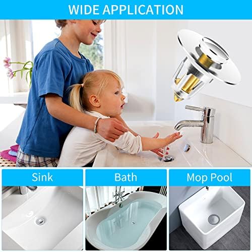 Universal Pop Up Sink Stopper with Hair Catcher Basket - 11-16 Inches Silver