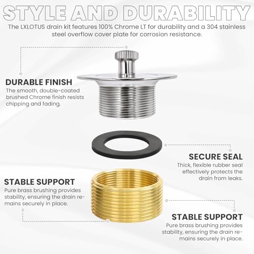 Chrome Bathtub Drain Kit Durable Modern Design Universal Fit