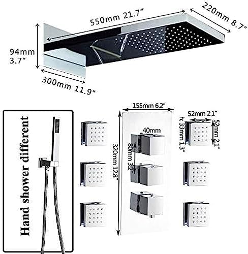 Wall-Mounted LED Rain Shower System with Massage Sprays and Handheld Shower