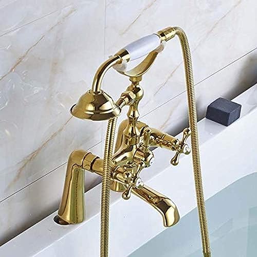 TECKI Solid Brass Luxury Bath Tub Faucet with Handheld Shower and Dual Handles