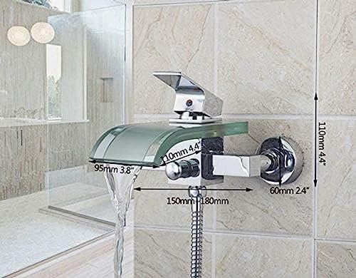New Glass Spout Tub Showers Set Chrome Wall Mount Handheld Mixer Faucets