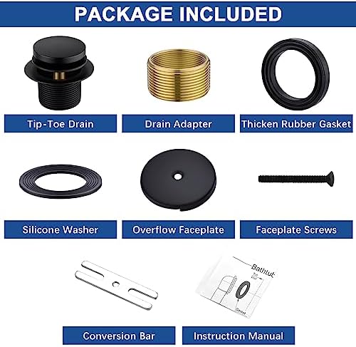 Brass Tip-Toe Tub Drain Kit Polished Matte Black