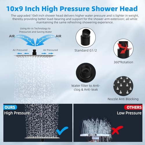 Hibbent Flow 10 Rainfall Shower Head with Extendable Arm