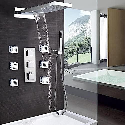 Wall-Mounted LED Rain Shower System with Massage Sprays and Handheld Shower
