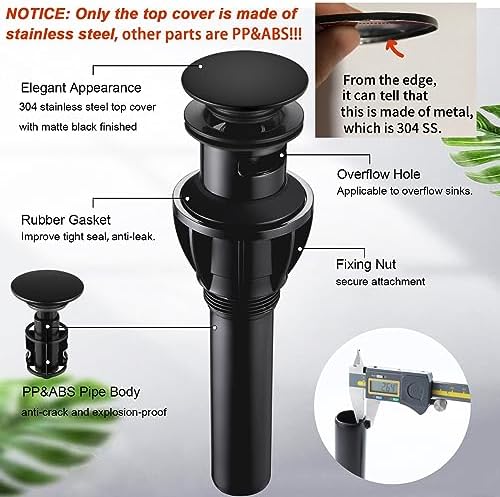 Sturdy 304 Stainless Steel Sink Drain Stopper Matte Black