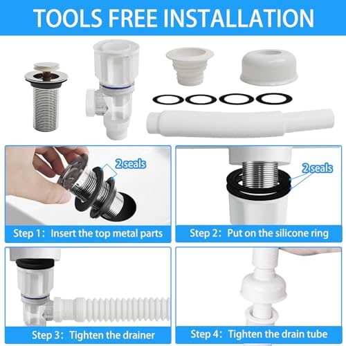 Bath Sink Drain Kit Effcient Drainage for 1-14 1-12 Drains