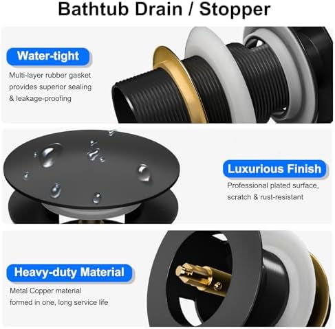 Bath Perfect - Pop-Up Drain for Freestanding Tub Matte Black Durable Design