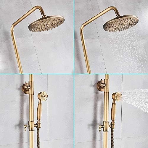 Huin Antique Brass Shower Faucet Set with Rainfall Head and Handheld