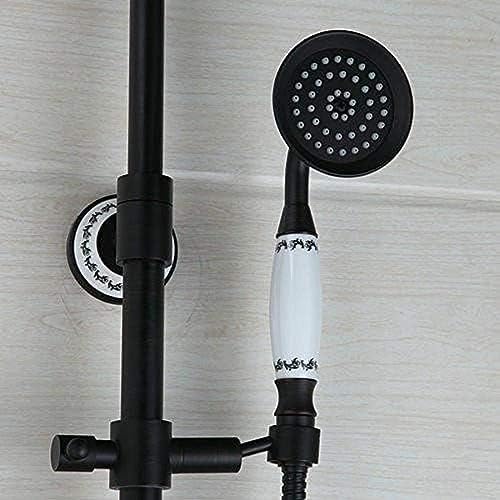 TECKI Wall-Mounted Oil-Rub-Bronze 8-Inch Brass Shower Head wCeramic Faucet