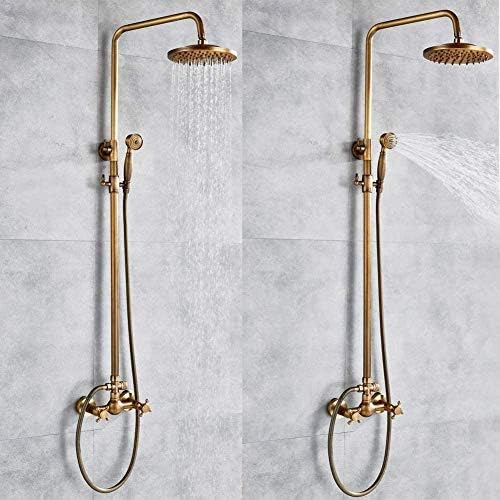 Huin Antique Brass Shower Faucet Set with Rainfall Head and Handheld
