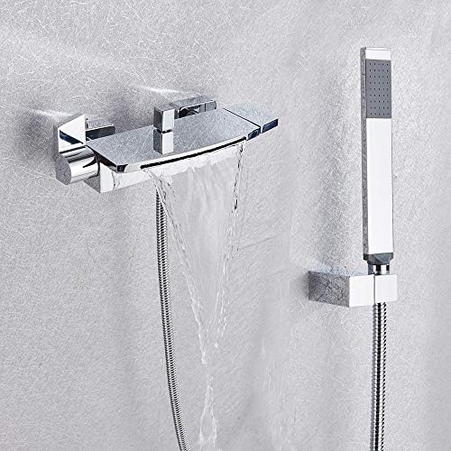 Huin Chrome Waterfall Mixing Faucet Set Dual-Handle with Overhead Shower Trim