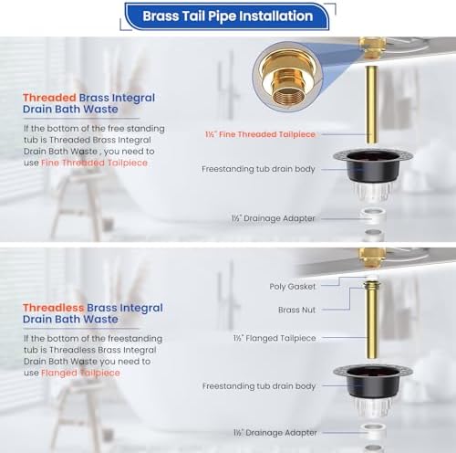 Homeslea Freestanding Bathtub Drain Kit with 10 Year Warranty Compatible with Various Bathtubs