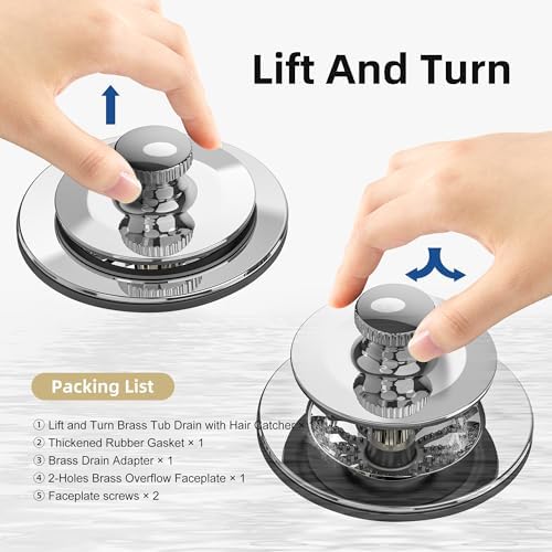 Sogmeter Chrome Plated bathtub drain hair catcher 2-hole lift turn USCA compatible