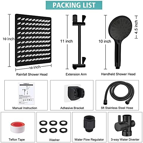 Tudoccy 10 High-Pressure Rainfall Shower Head combo with 11 Extension Arm