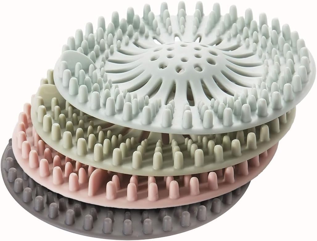 4-Pack Silicone Drain Stoppers Anti-Clog Hair Catcher for Bath Kitchen Secure Fit Durable Home Essential